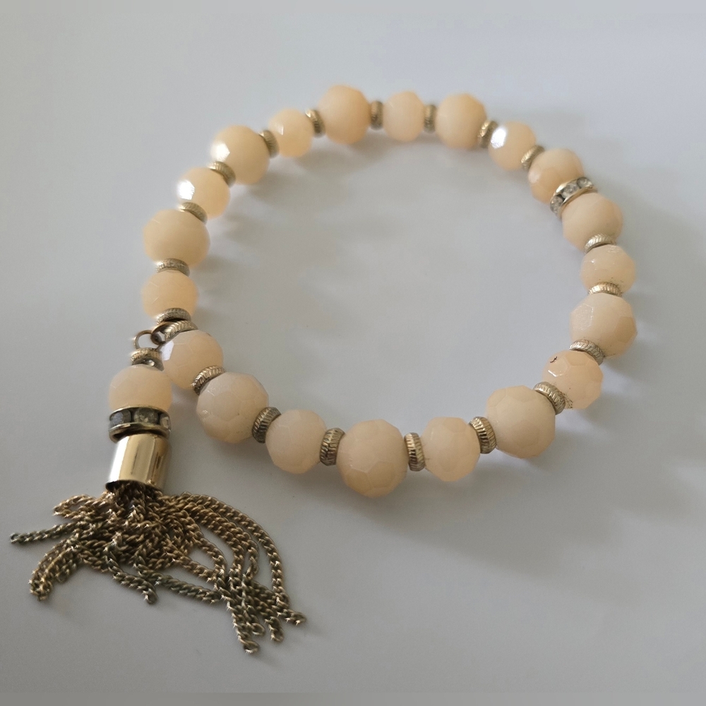 Stretch Frost Faceted Blush Beaded Bracelet Rhinestone Tassel Fashion Jewelry